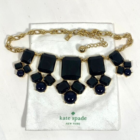Kate Spade Jackpot Jewels Chunky Statement Collar Necklace Navy Blue + Dustbag - Picture 1 of 8